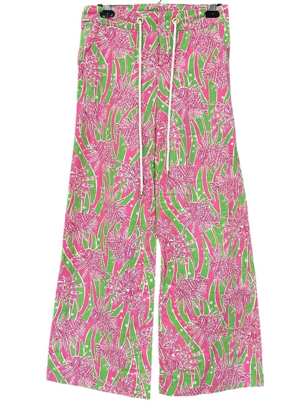 Lilly Pulitzer Palm Beach Collection Cotton Blend Wide Leg Pants Pink Green Sz 2